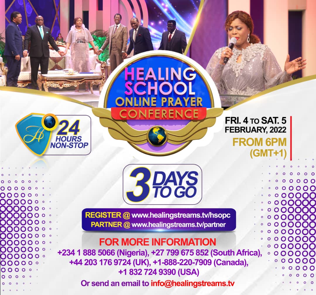 IT'S 3 DAYS TO THE HEALING SCHOOL ONLINE PRAYER CONFERENCE. 